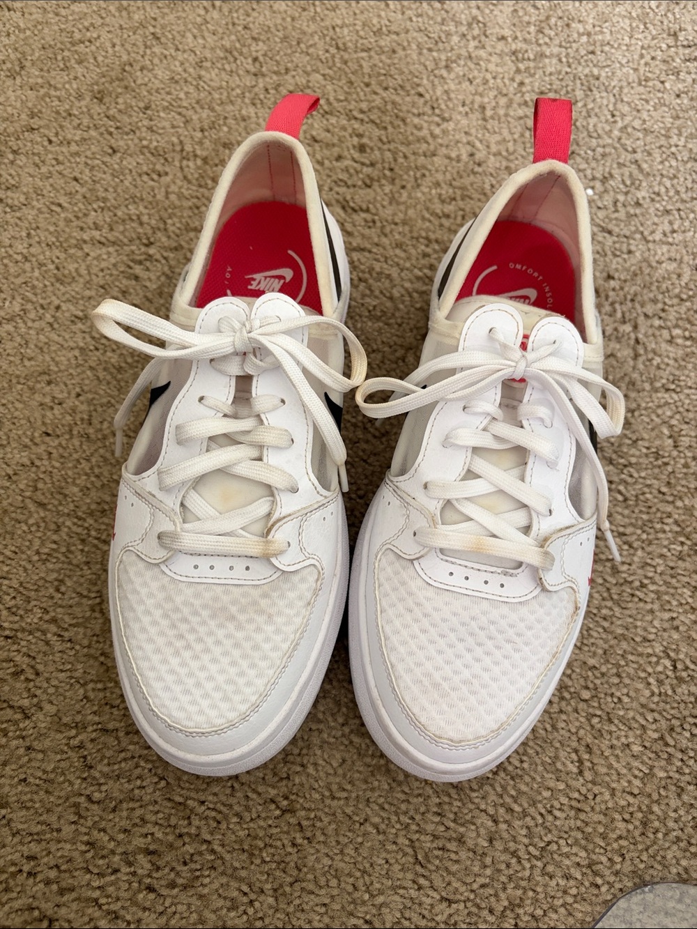Nike Women’s White Sneakers with Pink Heel Tabs